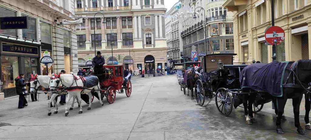 Coches de caballos en las calles del centro de Viena