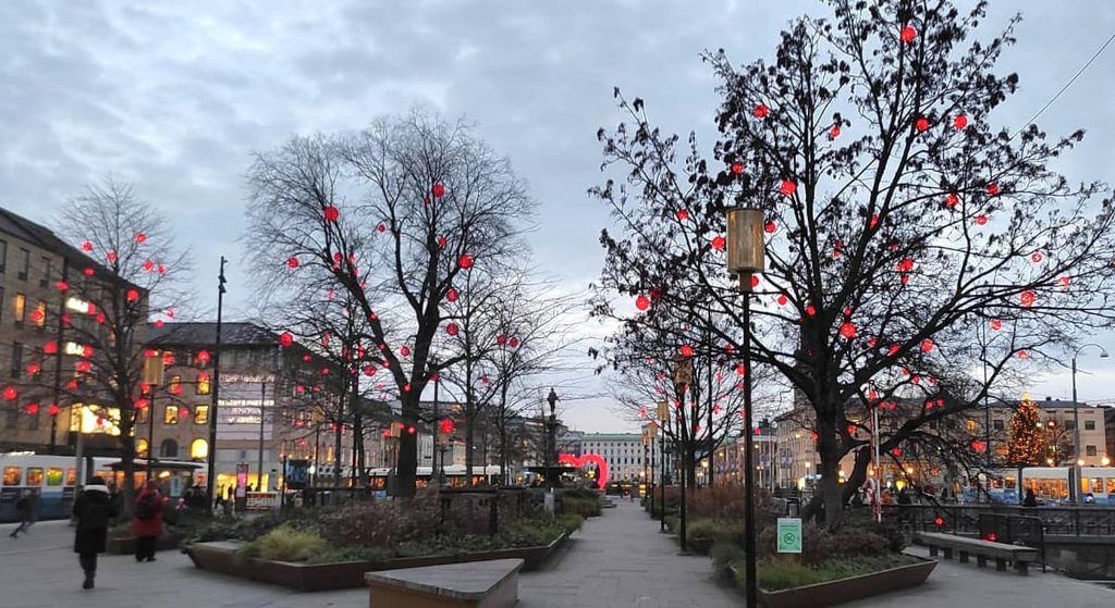 Plaza Brunnsparken en Navidad, Gotemburgo