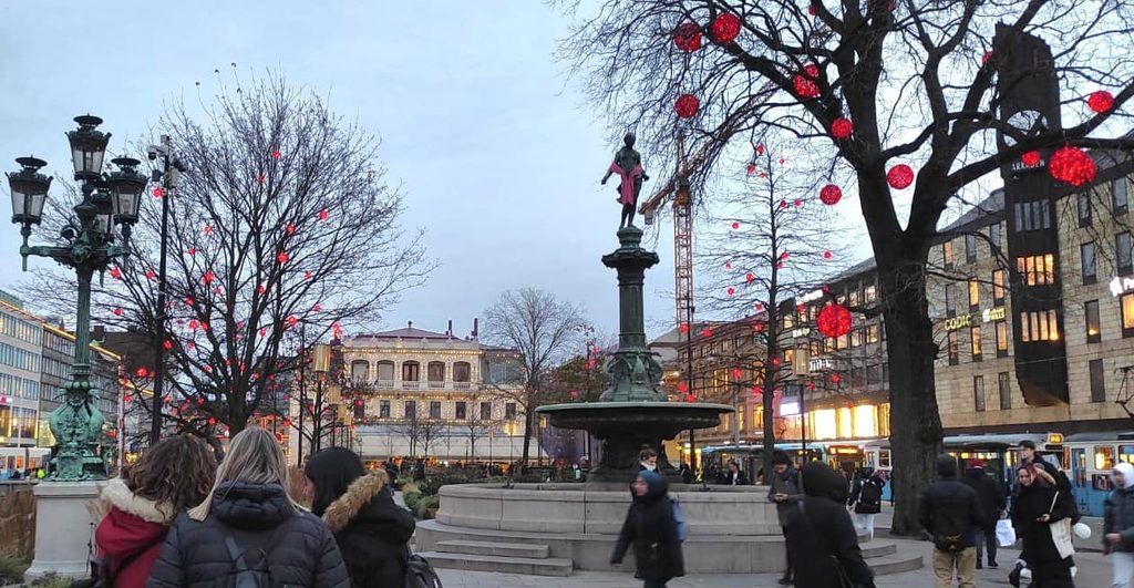 Plaza Brunnsparken en Navidad, Gotemburgo